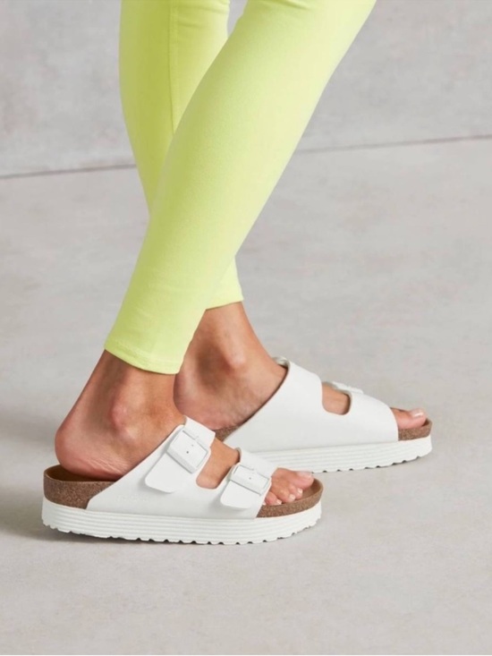 Papillio Shoes - Birkenstock Arizona Flex Platform Birko-Flor Papillio, White, Size 39/8
